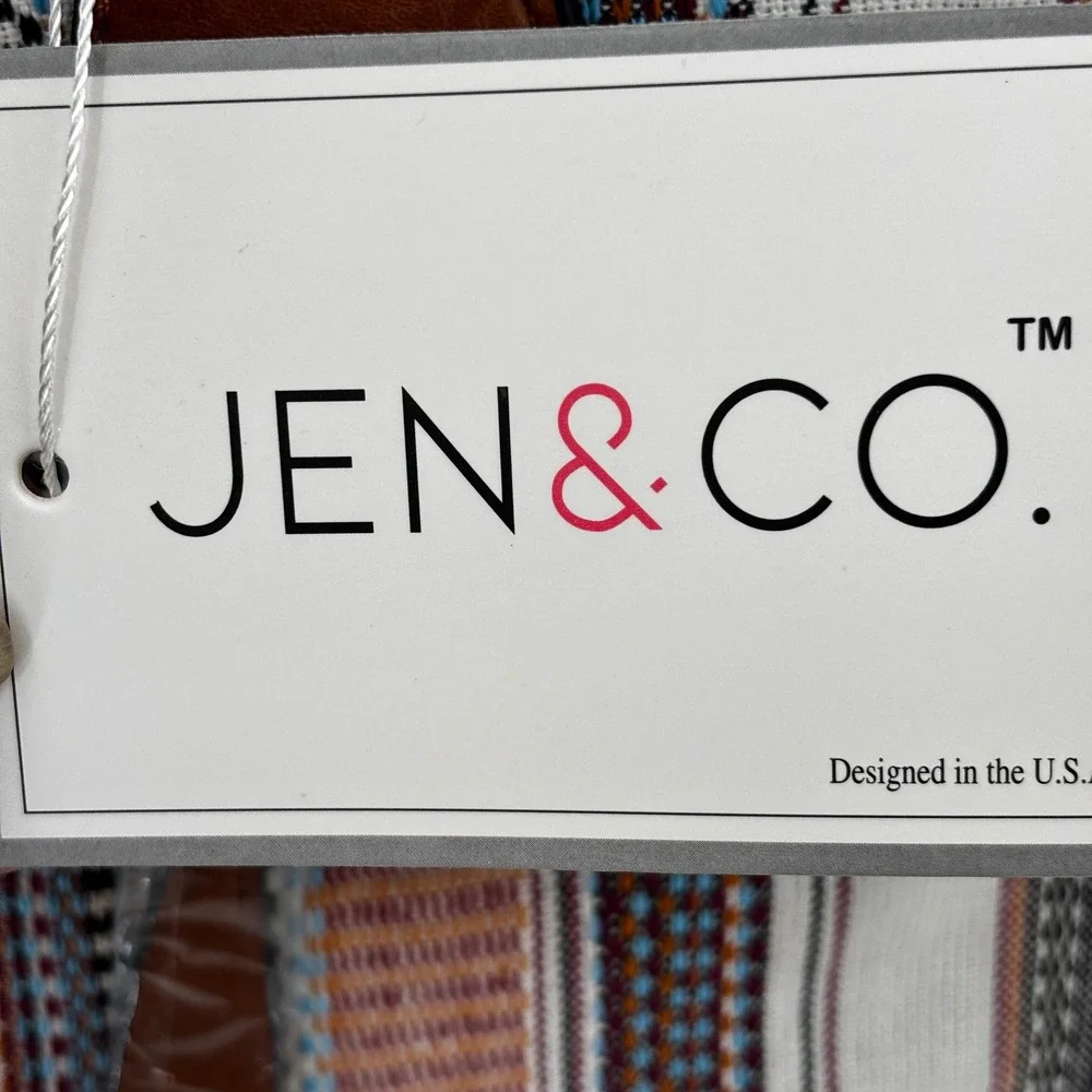 Jen & Co River Weekender Womens Large Striped Canvas Vegan Leather Tassel Boho